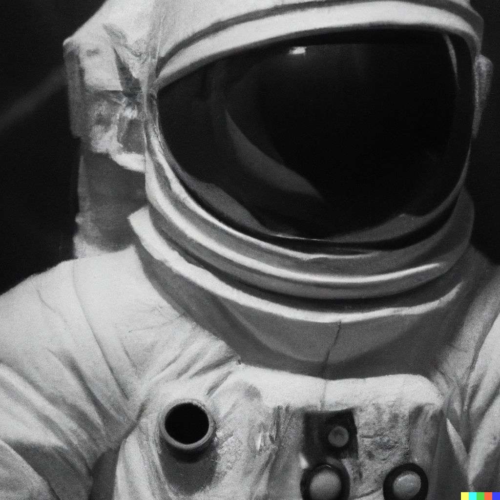 an astronaut, photograph, black and white